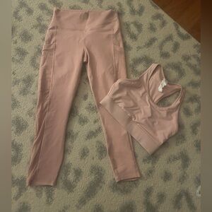 Fabletics Pink High-Waisted Leggings and Sports Bra Set